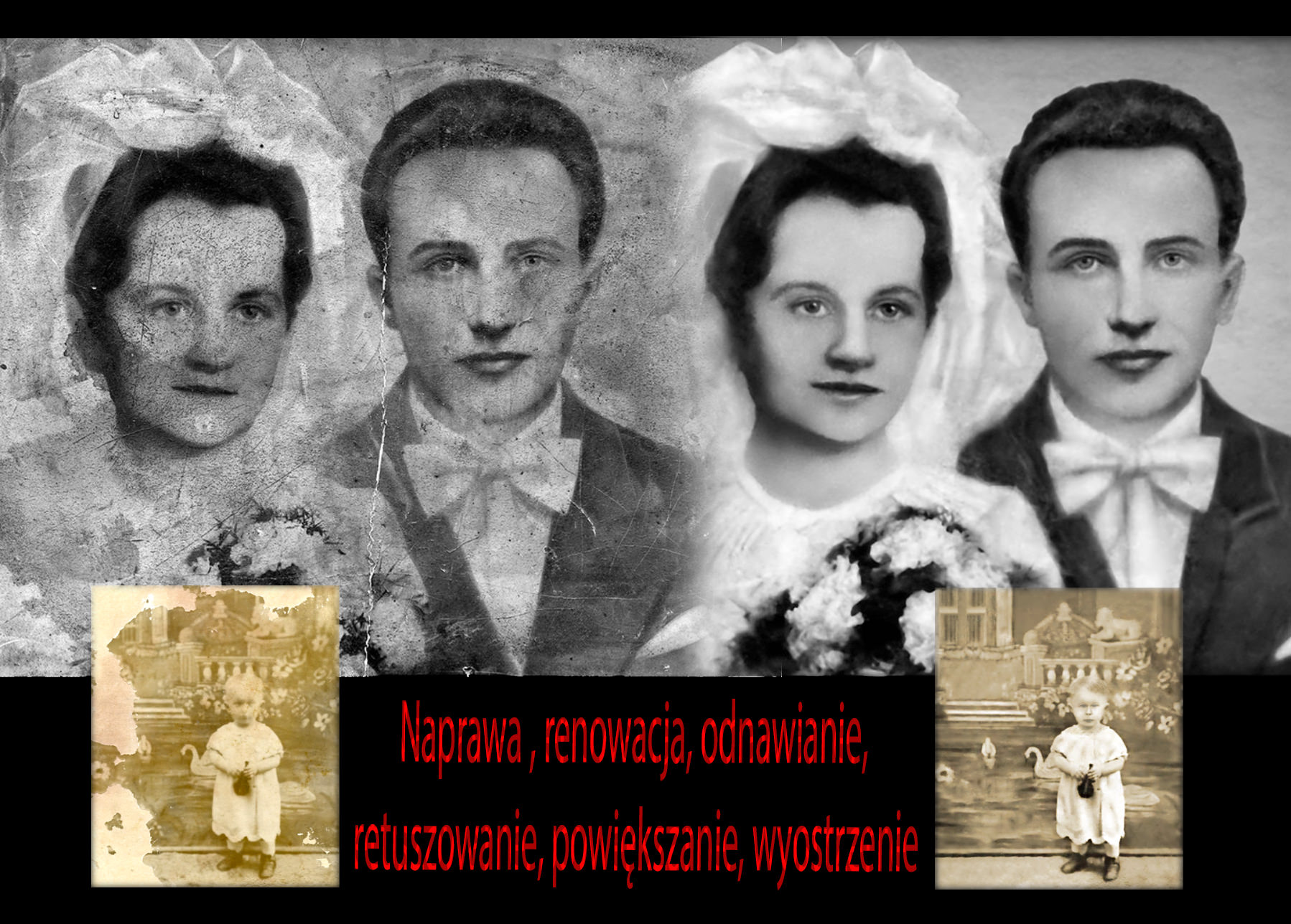 Reprodukcja starych zdjęć, Renowacja starych zdjęć, Naprawa fotografi pożółkłej i zniszczonej w Pile